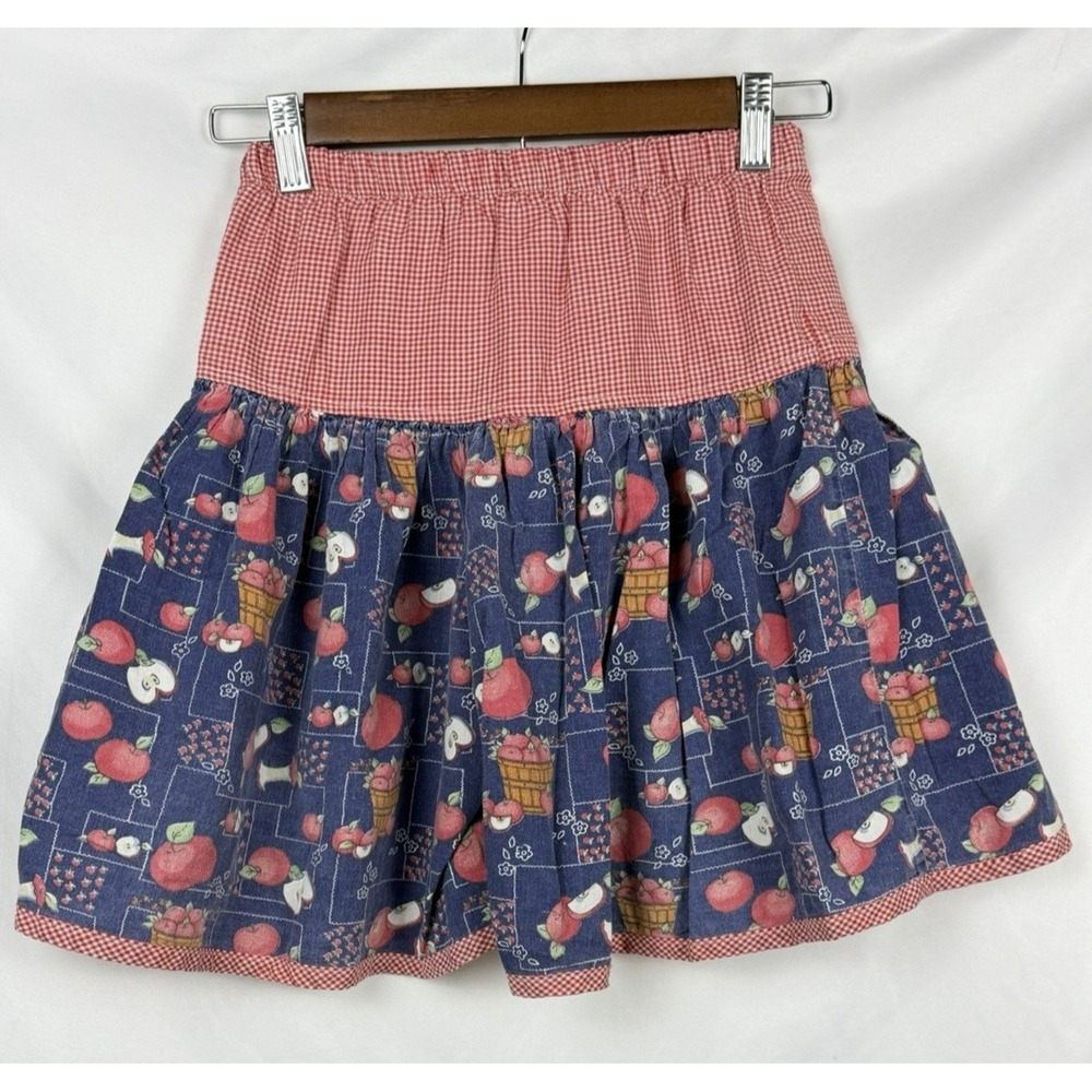 Vintage 90s Apple Print Culottes Shorts Red Gingham Picnic Fits‎ Girls 4T-6T